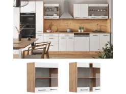 Vicco Küchenglasschrank R-Line Glashängeschrank Weiß Hochglanz/Goldkraft Eiche 60 cm