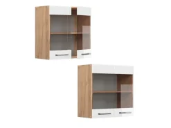 Vicco Küchenglasschrank R-Line Glashängeschrank Weiß Hochglanz/Goldkraft Eiche 60 cm