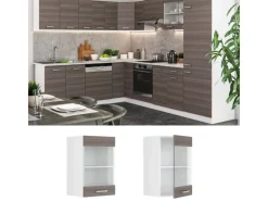 Vicco Küchenglasschrank R-Line Glashängeschrank Grau/Weiß 40 cm