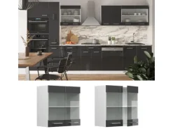 Vicco Küchenglasschrank R-Line Glashängeschrank Anthrazit Hochglanz/Weiß 60 cm