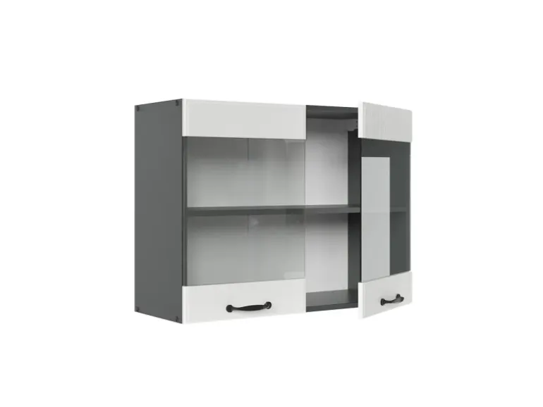 Vicco Küchenglasschrank R-Line Glashängeschrank Weiß Landhaus/Anthrazit 80 cm