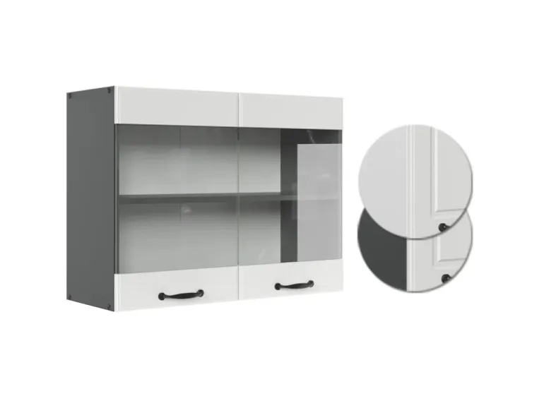 Vicco Küchenglasschrank R-Line Glashängeschrank Weiß Landhaus/Anthrazit 80 cm