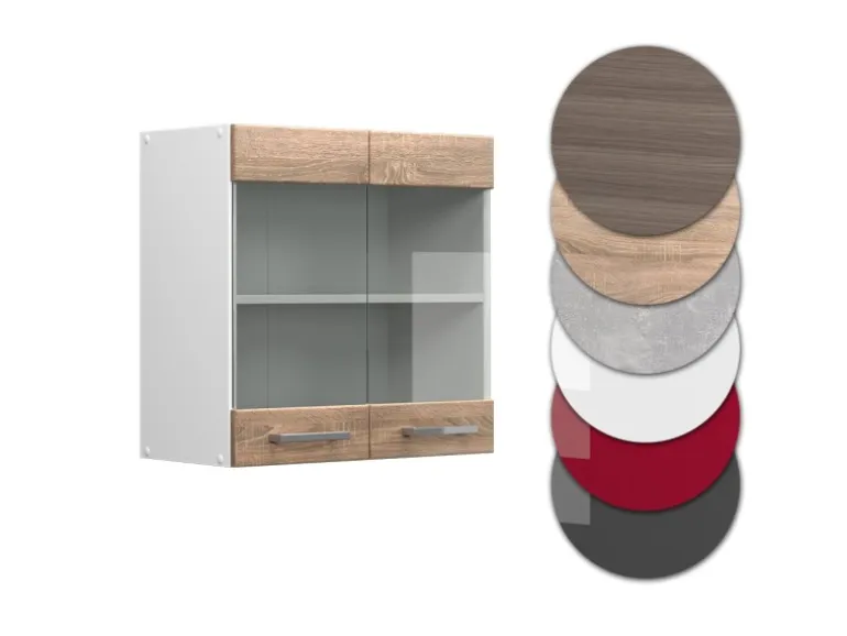 Vicco Küchenglasschrank R-Line Glashängeschrank Sonoma/Weiß 60 cm