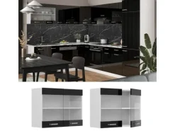Vicco Küchenglasschrank R-Line Glashängeschrank Schwarz Hochglanz/Weiß 80 cm