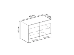 Vicco Küchenglasschrank R-Line Glashängeschrank Schwarz Hochglanz/Weiß 80 cm