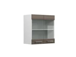 Vicco Küchenglasschrank R-Line Glashängeschrank Grau/Weiß 60 cm