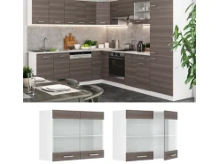 Vicco Küchenglasschrank R-Line Glashängeschrank Grau/Weiß 80 cm