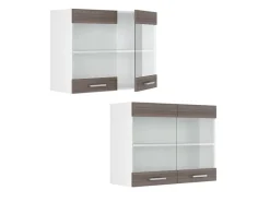 Vicco Küchenglasschrank R-Line Glashängeschrank Grau/Weiß 80 cm