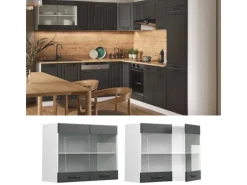 Vicco Küchenglasschrank R-Line Glashängeschrank Anthrazit Landhaus/Weiß 80 cm