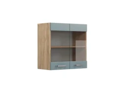 Vicco Küchenglasschrank R-Line Glashängeschrank Blau-Grau/Goldkraft Eiche 60 cm