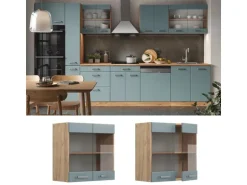 Vicco Küchenglasschrank R-Line Glashängeschrank Blau-Grau/Goldkraft Eiche 60 cm