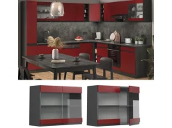 Vicco Küchenglasschrank R-Line Glashängeschrank Rot/Anthrazit 80 cm J-Shape
