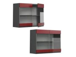 Vicco Küchenglasschrank R-Line Glashängeschrank Rot/Anthrazit 80 cm J-Shape
