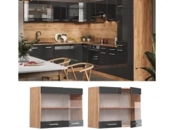 Vicco Küchenglasschrank R-Line Anthrazit Hochglanz/Goldkraft Eiche 80 cm