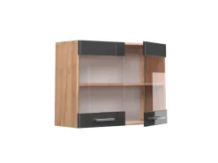 Vicco Küchenglasschrank R-Line Anthrazit Hochglanz/Goldkraft Eiche 80 cm