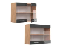 Vicco Küchenglasschrank R-Line Anthrazit Hochglanz/Goldkraft Eiche 80 cm