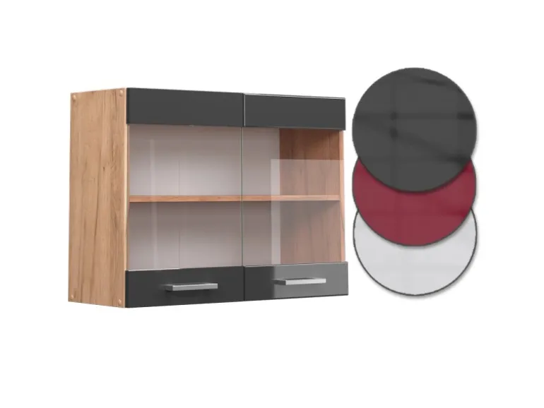 Vicco Küchenglasschrank R-Line Anthrazit Hochglanz/Goldkraft Eiche 80 cm