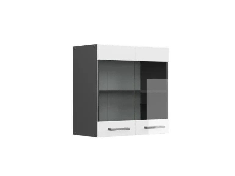 Vicco Küchenglasschrank R-Line Glashängeschrank Weiß Hochglanz/Anthrazit 60 cm