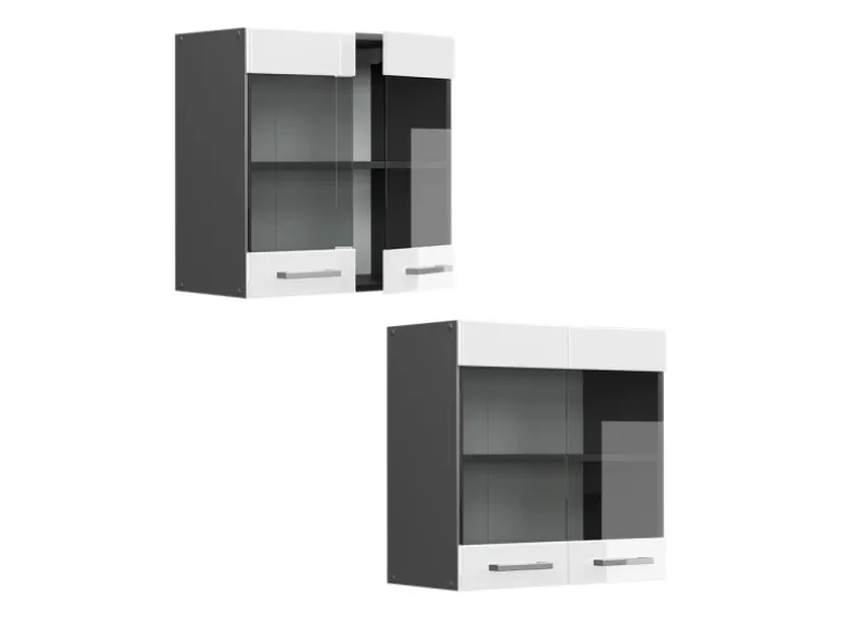 Vicco Küchenglasschrank R-Line Glashängeschrank Weiß Hochglanz/Anthrazit 60 cm