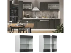 Vicco Küchenglasschrank R-Line Glashängeschrank Anthrazit Landhaus/Weiß 60 cm