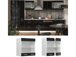 Vicco Küchenglasschrank R-Line Glashängeschrank Schwarz Hochglanz/Weiß 60 cm