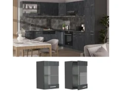 Vicco Küchenglasschrank R-Line Glashängeschrank Schwarz Beton/Anthrazit 40 cm