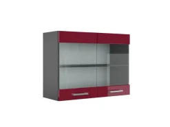 Vicco Küchenglasschrank R-Line Glashängeschrank Bordeaux Hochglanz/Anthrazit 80 cm