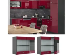 Vicco Küchenglasschrank R-Line Glashängeschrank Bordeaux Hochglanz/Anthrazit 80 cm