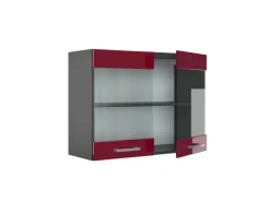 Vicco Küchenglasschrank R-Line Glashängeschrank Bordeaux Hochglanz/Anthrazit 80 cm