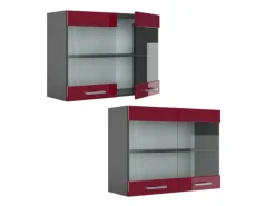 Vicco Küchenglasschrank R-Line Glashängeschrank Bordeaux Hochglanz/Anthrazit 80 cm