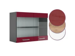 Vicco Küchenglasschrank R-Line Glashängeschrank Bordeaux Hochglanz/Anthrazit 80 cm
