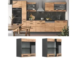 Vicco Küchenglasschrank R-Line Glashängeschrank Goldkraft Eiche/Anthrazit 60 cm