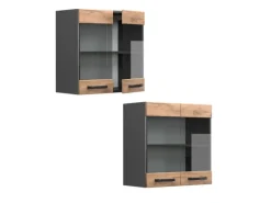 Vicco Küchenglasschrank R-Line Glashängeschrank Goldkraft Eiche/Anthrazit 60 cm