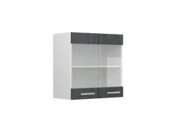 Vicco Küchenglasschrank R-Line Glashängeschrank Schwarz Beton/Weiß 60 cm