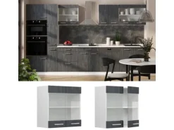 Vicco Küchenglasschrank R-Line Glashängeschrank Schwarz Beton/Weiß 60 cm