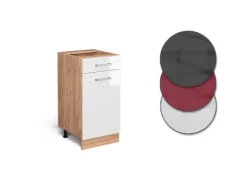 Vicco Küchenschrank R-Line Schubladenschrank für die Küche Weiß Hochglanz 40 cm AP Marmor