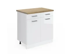 Vicco Küchenschrank R-Line Schubladenschrank für die Küche Weiß Hochglanz 80 cm AP Eiche