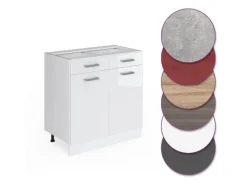 Vicco Küchenschrank R-Line Schubladenschrank für die Küche Weiß Hochglanz 80 cm AP Eiche