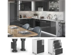 Vicco Küchenschränke Fame-Line Schubladenschrank für die Küche Anthrazit Hochglanz/Weiß