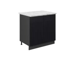 Vicco Küchenschränke Fame-Line Küchenunterschrank für die Spüle Schwarz Gestreift 80 cm AP Marmor