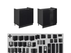 Vicco Küchenschränke Fame-Line Küchenunterschrank für die Spüle Schwarz Gestreift 80 cm AP Marmor