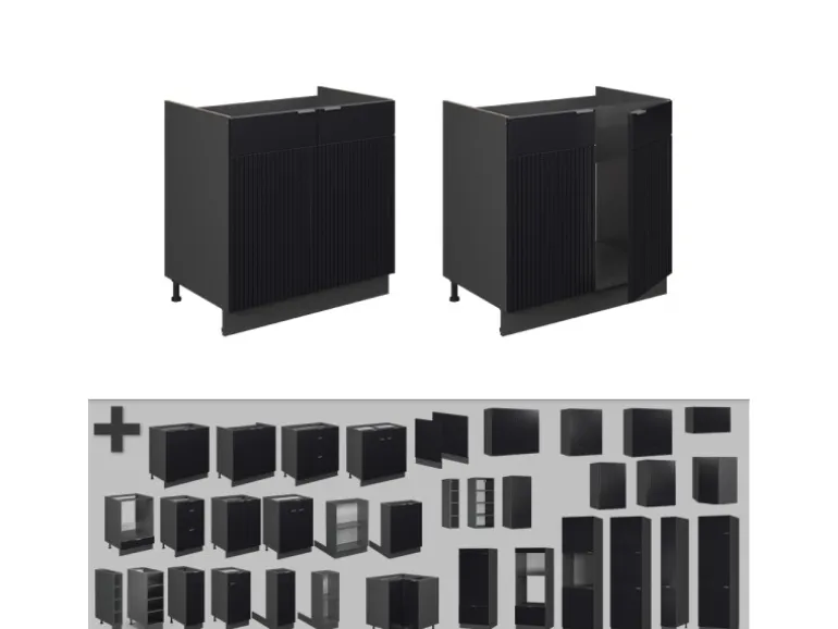 Vicco Küchenschränke Fame-Line Küchenunterschrank für die Spüle Schwarz Gestreift 80 cm AP Marmor