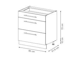 Vicco Küchenunterschrank Fame-Line Dunkelblau Hochglanz/Goldkraft Eiche 80 cm mit 3 Schubladen ohne Arbeitsplatte