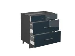 Vicco Küchenunterschrank Fame-Line Dunkelblau Hochglanz/Anthrazit 80 cm mit 3 Schubladen AP Marmor