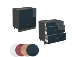 Vicco Küchenunterschrank Fame-Line Dunkelblau Hochglanz/Anthrazit 80 cm mit 3 Schubladen AP Marmor