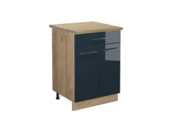 Vicco Küchenunterschrank Fame-Line Dunkelblau Hochglanz/Goldkraft Eiche 60 cm mit Schublade AP Eiche