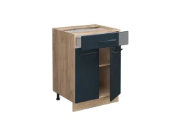 Vicco Küchenunterschrank Fame-Line Dunkelblau Hochglanz/Goldkraft Eiche 60 cm mit Schublade AP Eiche