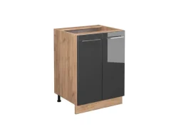 Vicco Küchenunterschrank Fame-Line Anthrazit Hochglanz/Goldkraft Eiche 60 cm ohne Arbeitsplatte