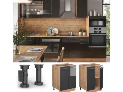 Vicco Küchenunterschrank Fame-Line Anthrazit Hochglanz/Goldkraft Eiche 60 cm ohne Arbeitsplatte