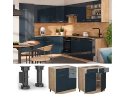 Vicco Küchenunterschrank Fame-Line Dunkelblau Hochglanz/Goldkraft Eiche 80 cm ohne Arbeitsplatte